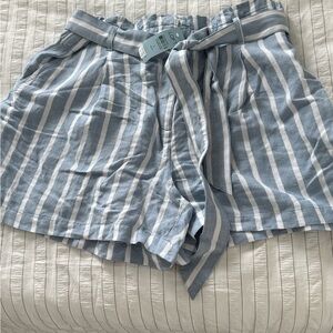LOFT Blue and White Stripped Paperbag Shorts